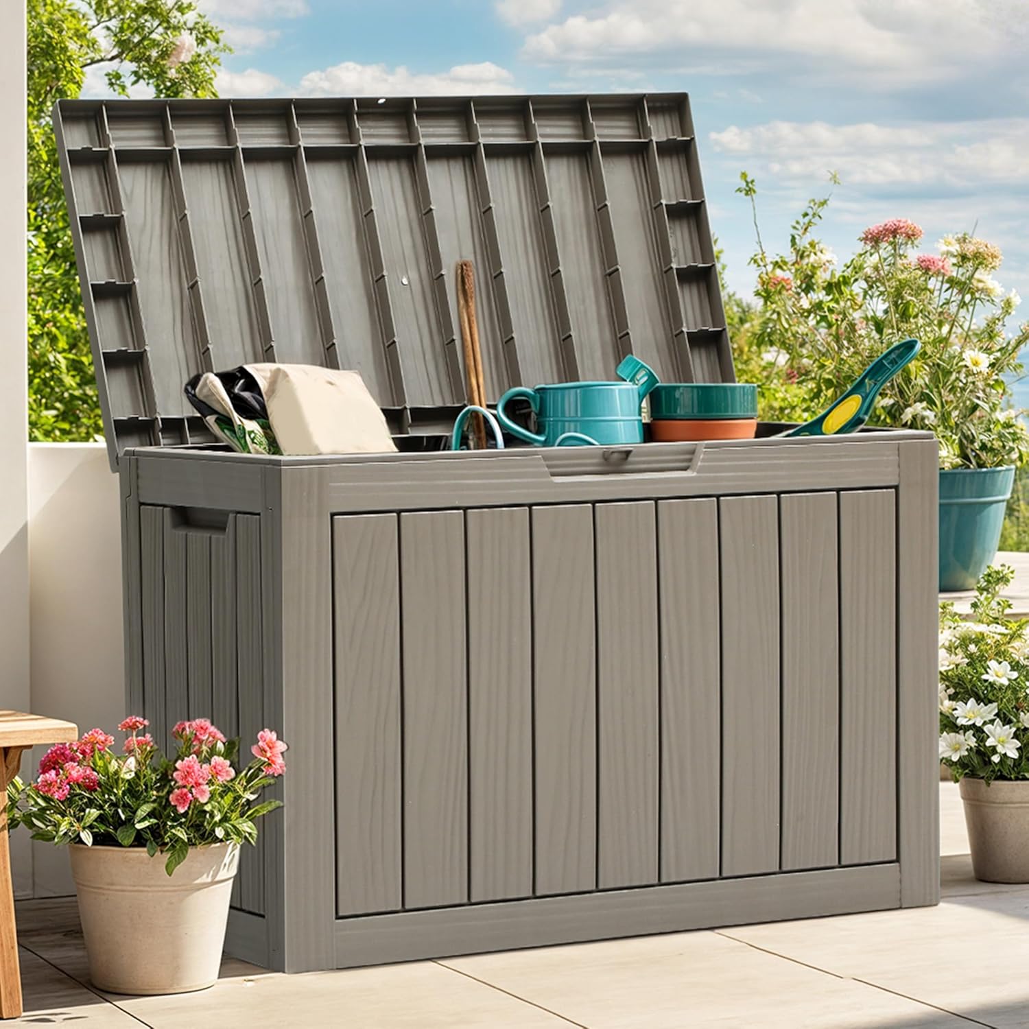 صندوق تخزين خارجي سعة 45 جالون - مراجعة Gardening Tools Images وسعره