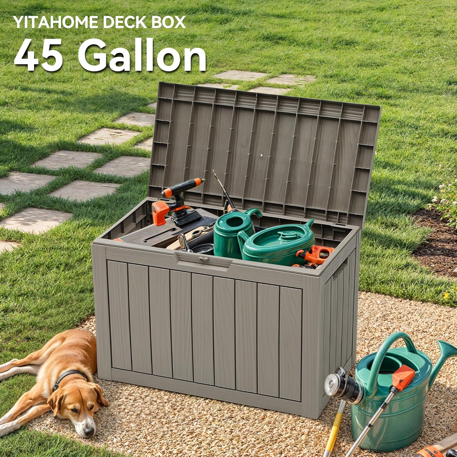 صندوق تخزين خارجي سعة 45 جالون - مراجعة Gardening Tools Images وسعره