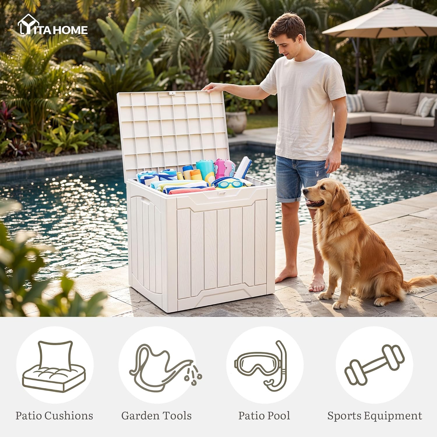 صندوق تخزين خارجي سعة 31 جالون - مراجعة Gardening Tools Images وسعره